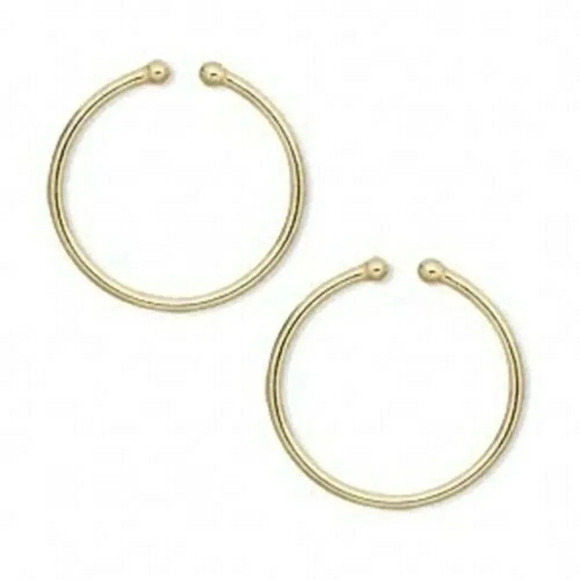 Clip On Hoop Earrings 14K Gold Plated Sleek Pierced Look 20mm 0.8" Diam Dangle - Picture 1 of 1